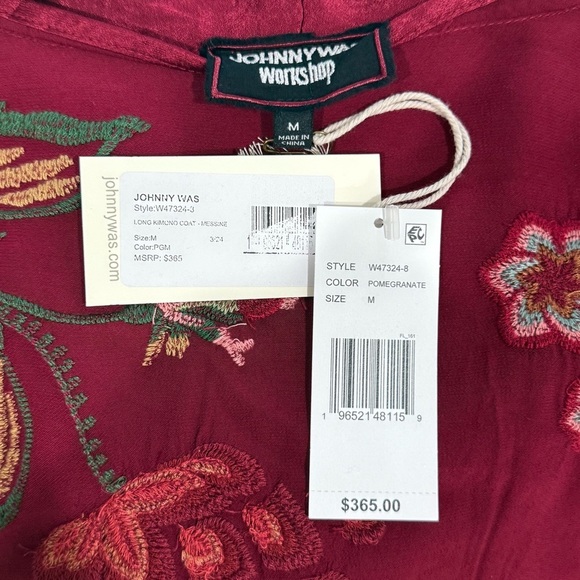 JOHNNY WAS Women’s Messine Long KIMONO JACKET Embroidered Floral Pomegranate NWT - Picture 12 of 15